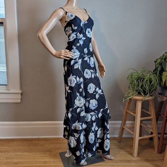 Vintage 90s Y2K Jessica McClintock Floral Gown Bejeweled Straps Maxi Dress 8 - Picture 3 of 11